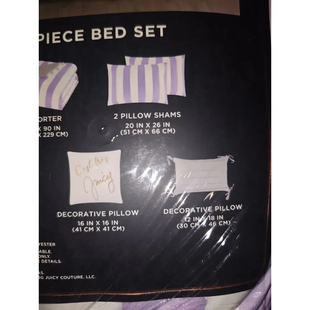 Juicy Couture Cabana Stripe Reversible Bedding Set - Queen/Full Size - Lavender